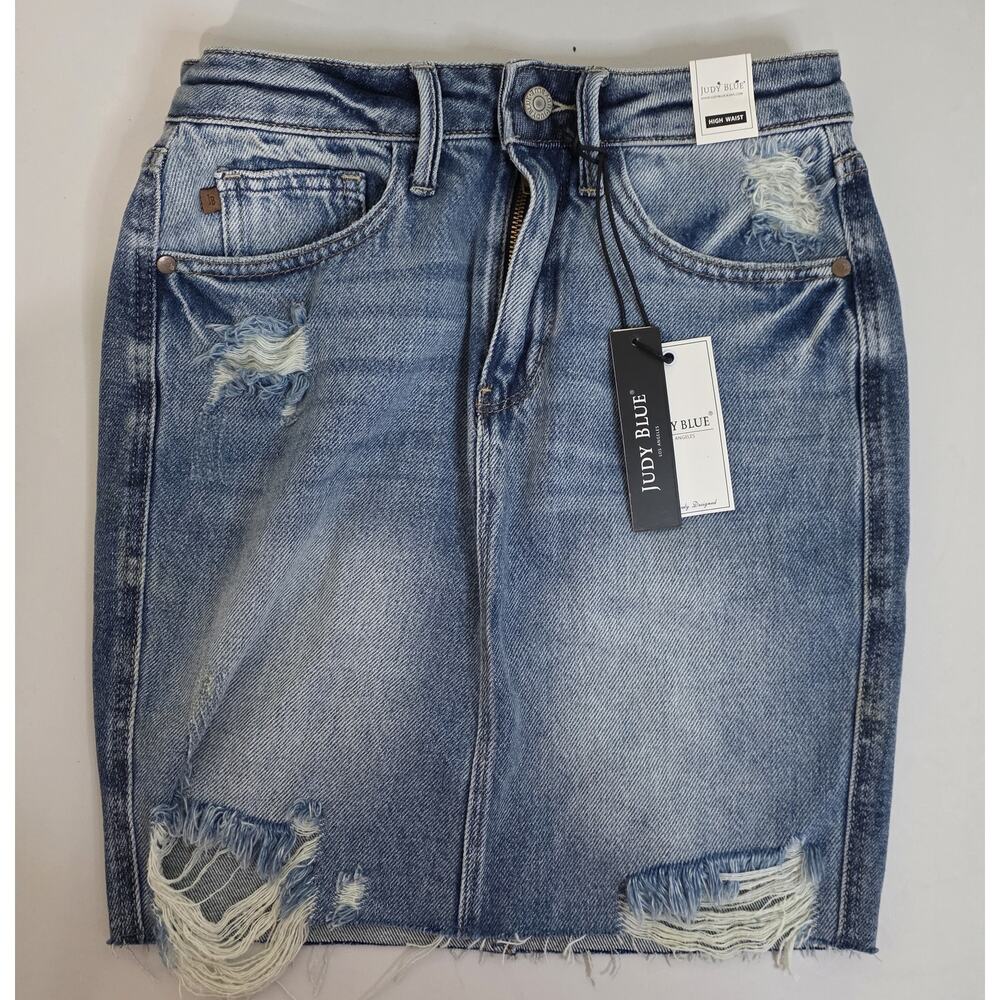Judy Blue High-Waisted Denim Distressed Skirt Size Small NWT